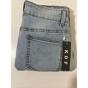 NEW KDF Women's Jeans Bootcut Zip Solid Light  Blue Size 4 Raw Hem‎